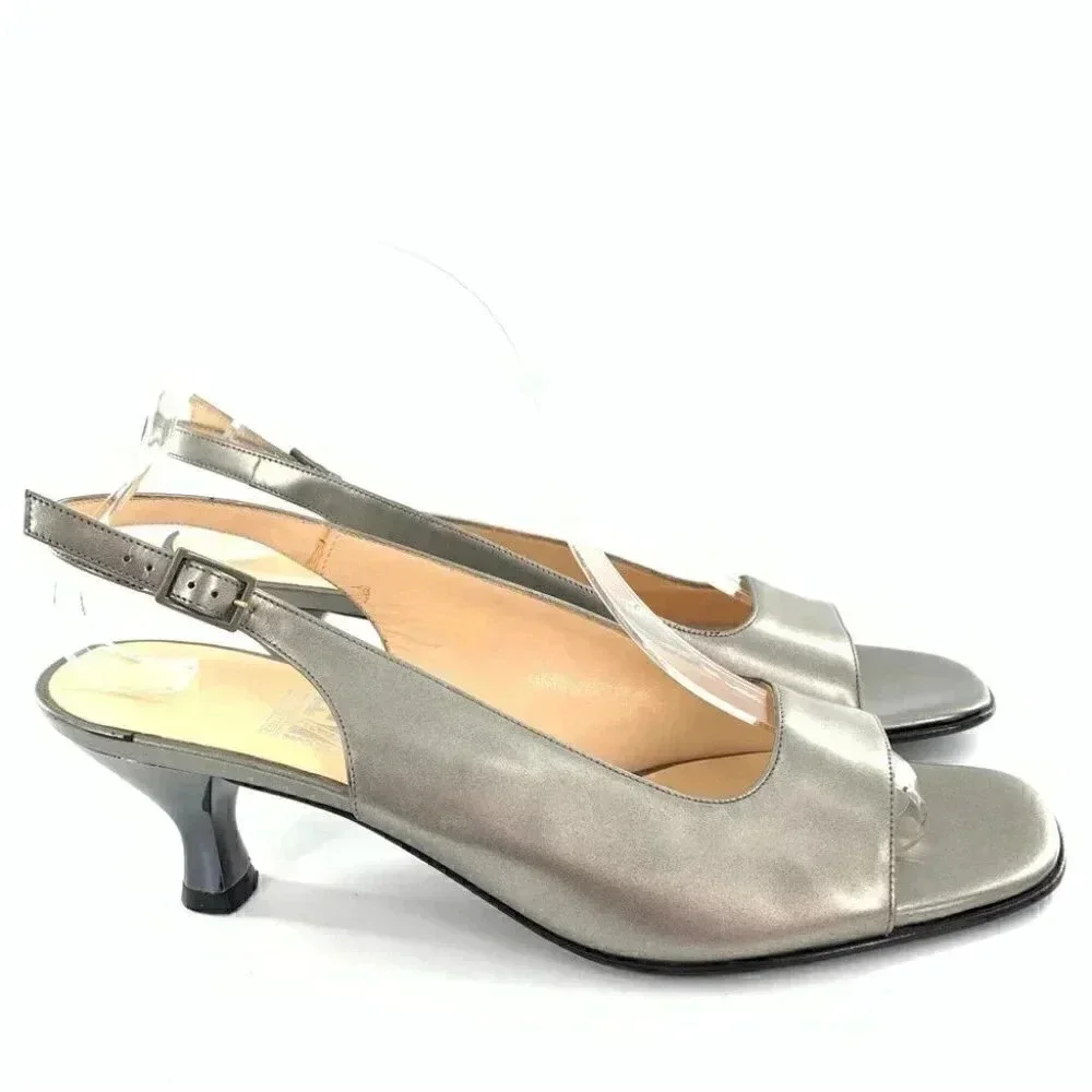 Salvatore Ferragamo collection heels 8.5 pewter leather vintage 90s party